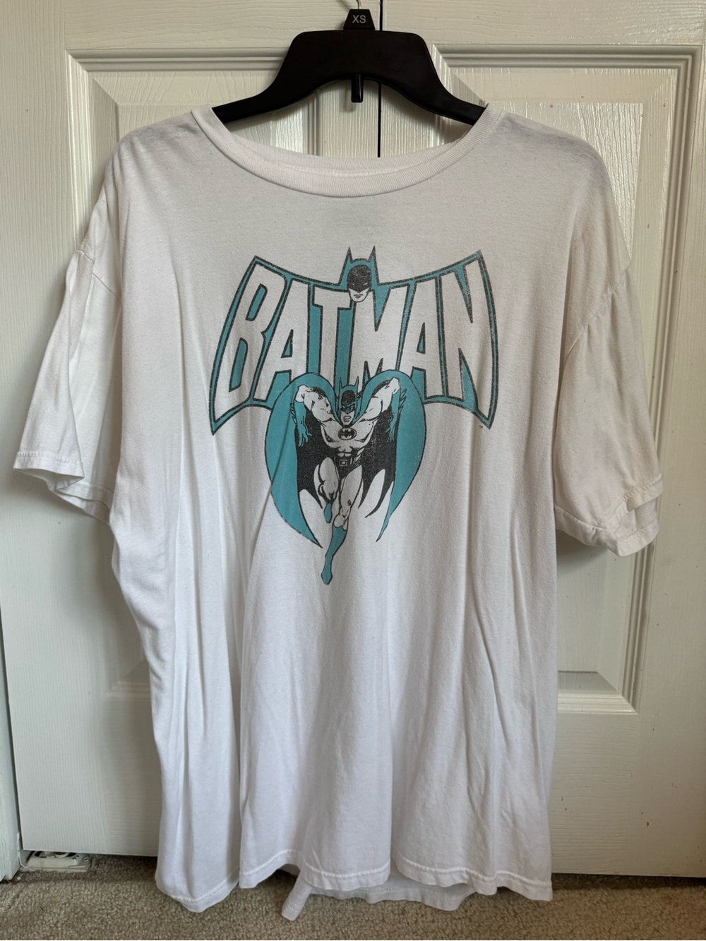 DC White Batman Graphic Short Sleeve Tee with Teal Accents